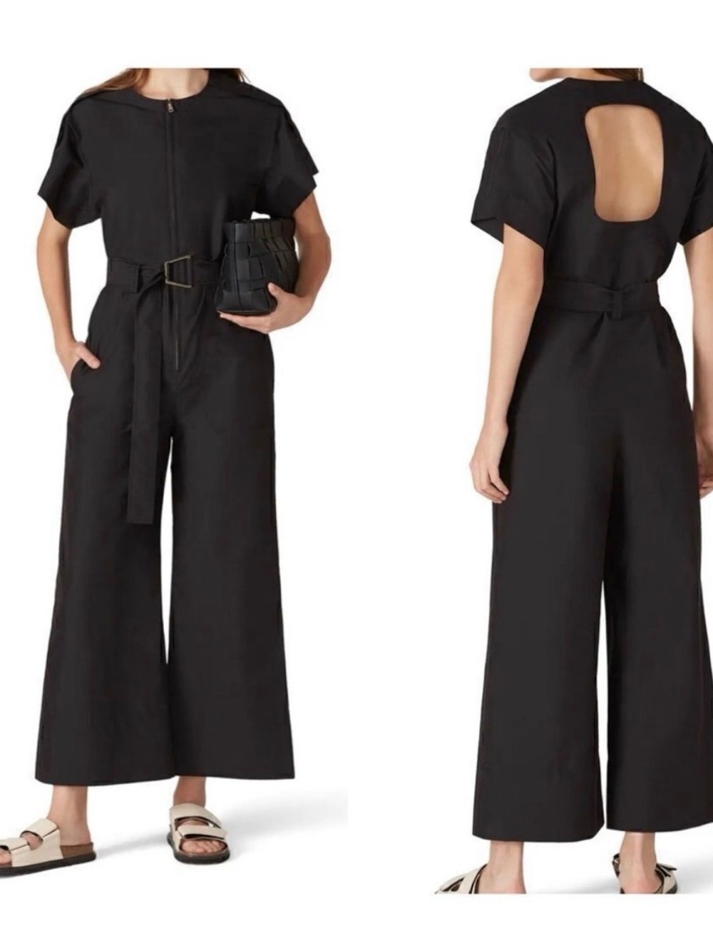 3.1 Phillip Lim Brown Belted Wide-Leg Short Sleeve Jumpsuit Size 12